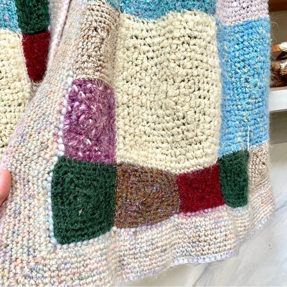 SOLD⭐️Artisan Patchwork Duster boho wool jacket sweater hippy granny vibe - Picture 7 of 16
